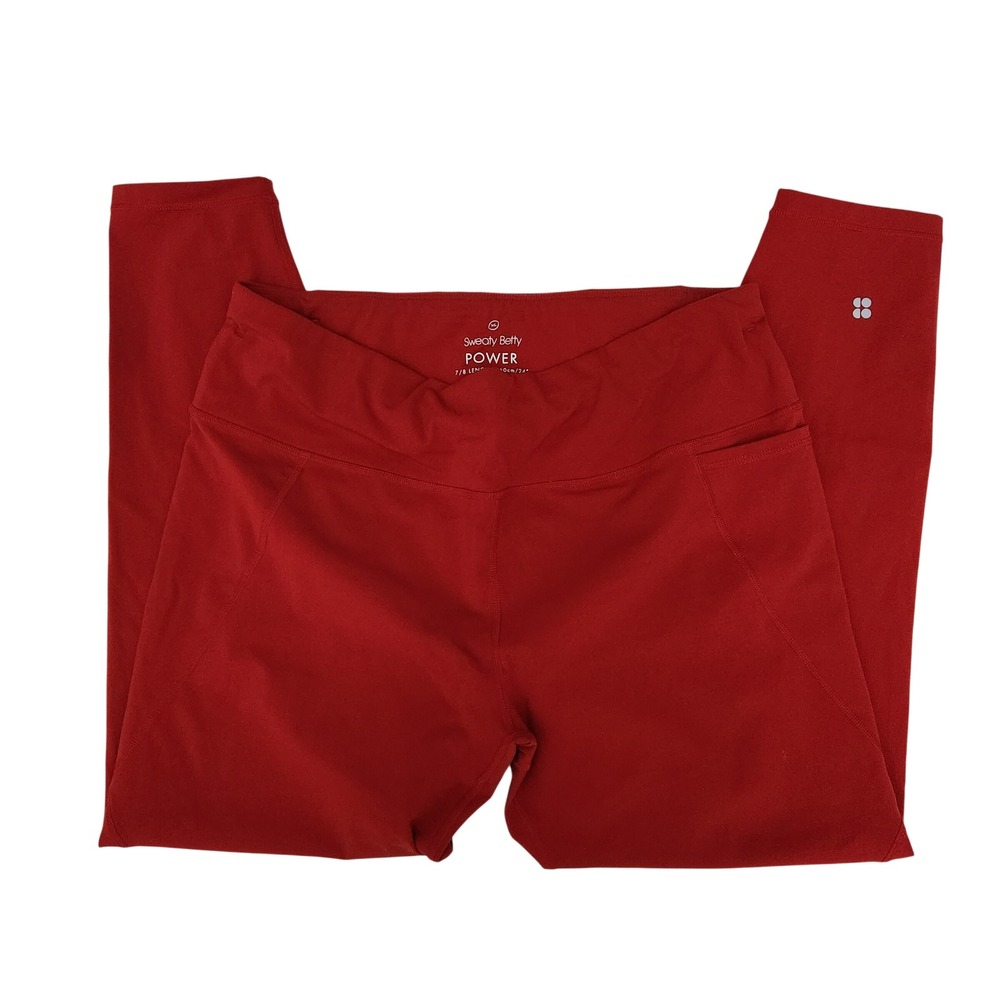 Sweaty Betty‎ Power Workout Leggings Deep Cherry Red High Rise Pocket XL 7/8 24"